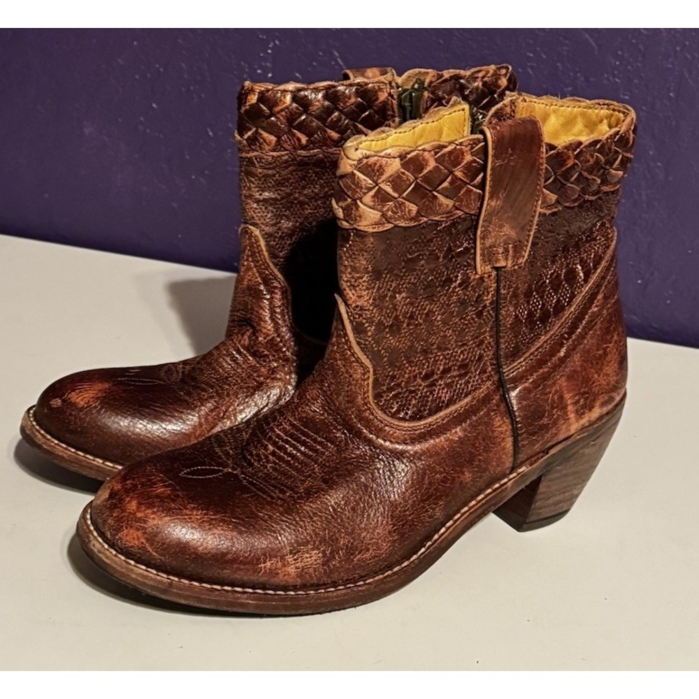 Bed Stu Zip Ankle Boots Distressed Cobbler Series Womens Size 8 Brown Leather
